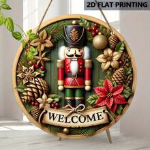 Vintage Christmas Nutcracker Decorative Wall Hanging Sign - Manufactured Wood Welcome Plaque With Nutcrackers Theme, Multipurpo