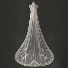 1pc 2.3 Meters Lace Wedding Veil With Metal Comb, Suitable For Wedding Party, White/Ivory