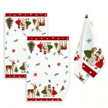 2 peças de panos de prato de Natal e Inverno, toalhas de mão macias e absorventes, bonecos de neve fofos, gatos, flores e flocos de neve, estilo moderno, decoração de inverno e Natal, toalhas de cozinha, decoração para casa