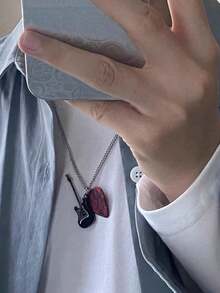 1pc Punk Rock Guitar Pick Stainless Steel Pendant Necklace - Unique Hip-Hop Couples Jewelry, Nightclub & Everyday Accessory For Men & Women - 彩色 - 查看 4