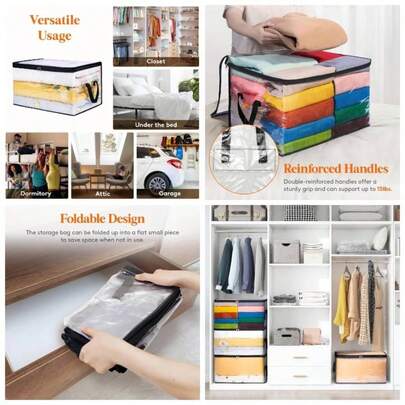 4 Pack Clothes Storage Bags, 60L Plastic Blanket Storage Bags, Vinyl Foldable Moving Bags With Zipper, Closet Organizers And Storage Containers Beddin