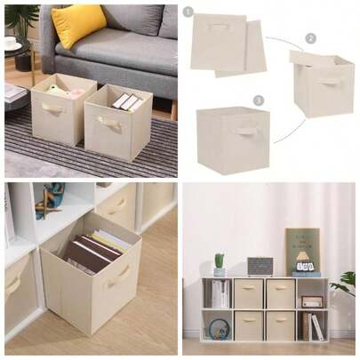 Foldable Storage Cubes Set Of 4 - Fabric Cube Boxes Household Cube Storage Box Home Closet, 4 Pack Cloth Storage Bins With Dual Handles Home Closet Dr