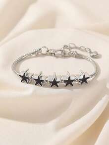 1pc Simple & Stylish Five-Pointed Star Shaped Personalized Chain Bracelet For Women, Suitable For Daily Wear - 黑色 - 查看 6