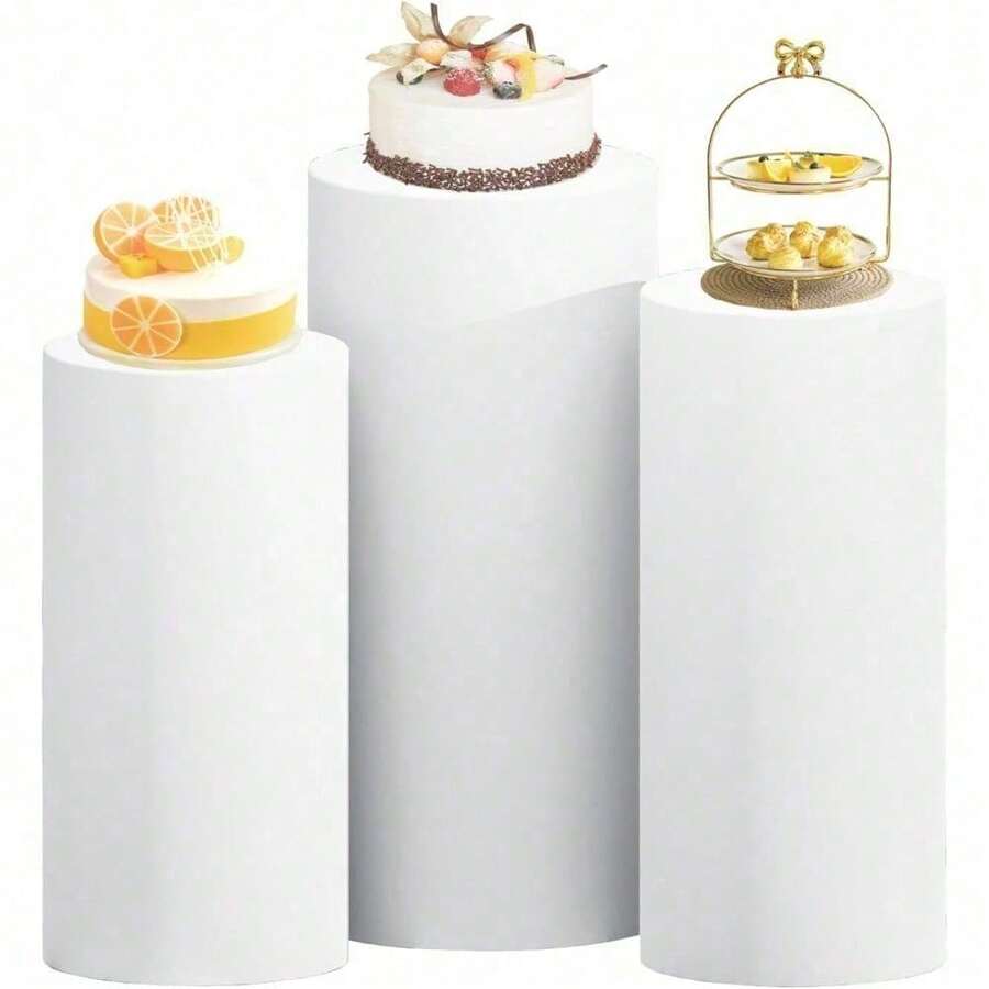 Cylinder Covers Set Of 3 Spandex Cylinder Pedestal Stand Covers Red Cylinder Cover Round Pedestal Cylinder Covers Multicolor Pedestal Cover For Wedding Party Ceremony DecorationKF - G - 查看 1
