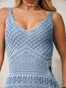 Women's Midi Dress, Lace Tricot, Party, Beach, Sophisticated, New Year's Eve, Christmas, Holidays, Beach, Wedding, Godmother - 淺藍色 - 查看 5