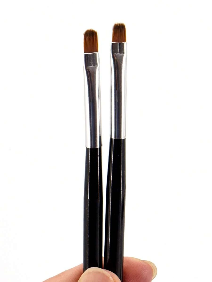 2pcs Nail Art Black Flat-Head Nail Brush Professional Phototherapy Pens DIY Manicure Tool Accessories - Black - View 1