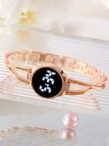 Reloj de pulsera digital de lujo con pantalla táctil LED, brazalete con diamantes de imitación para mujeres y niñas - Oro rosa - Ver 2