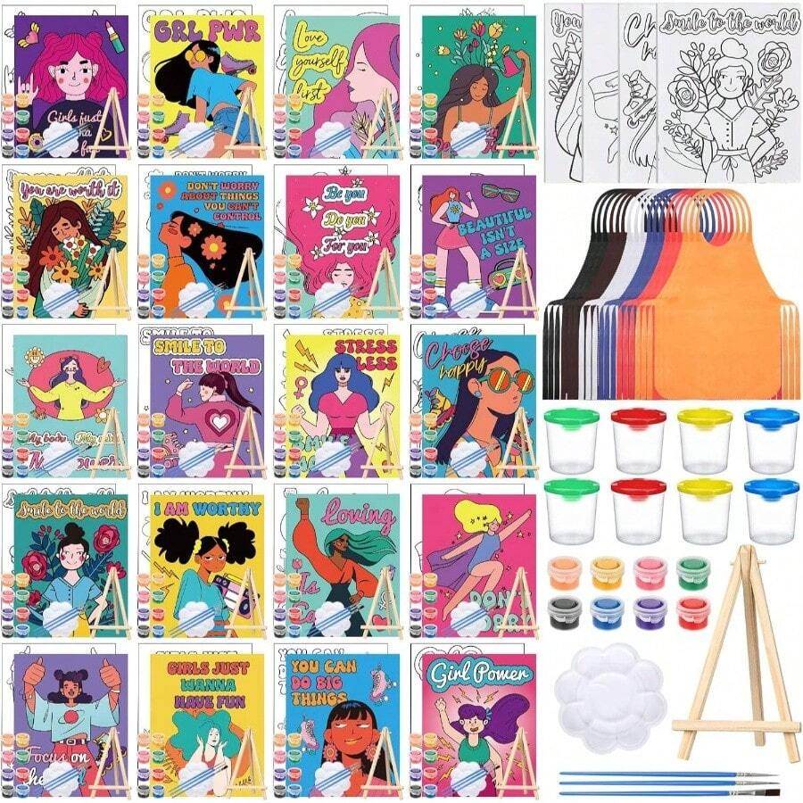 140 Pcs 20 Set Pre Drawn Canvas Kit Painting Sip And Paint Kit Adults Pre Printed Canvas Painting Favor Virtual Birthday Gifts Adult's Date PartyCool Gentlemen And Lady - 女權主義 - 查看 1