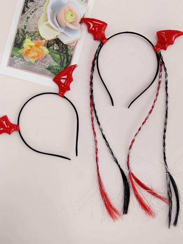 Diadema con alas de murciélago de estilo oscuro rojo / Diadema con alas de murciélago trenzadas negras y rojas, Diadema con cuernos de diablo linda y divertida, Accesorio de pelo lindo y peculiar
