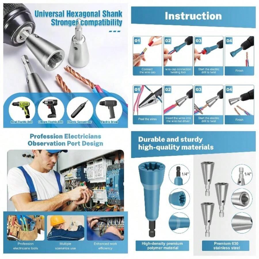 Herramienta  de alambre para taladro, tuerca de alambre  de alambre Herramienta de pelacables con de portabrocas de 14 pulgadas Herramientas de desmontaje rpido, conector de - Verde-3 piezas - Ver 1