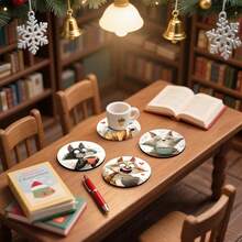 4pcs/6pcs/300pcs Christmas Cat Pattern Diatom Mud Coasters Are Suitable For Home Decoration, Coffee Shops, Afternoon Tea, Restaurant Decoration, Theme Parties, Daily Decoration, And Can Also Be Given As Christmas Gifts