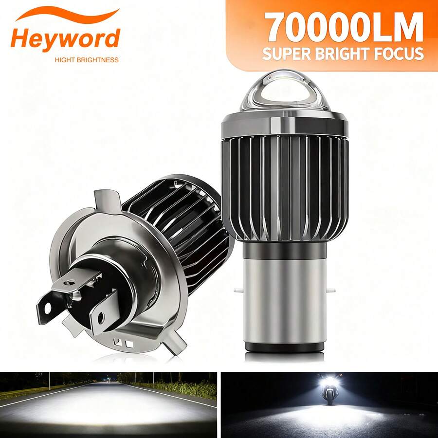 Heyword 12-80V 是一款适用于摩托车和电动汽车的前大灯，配备 LED 黄白双光束透镜和 3570 型灯泡。