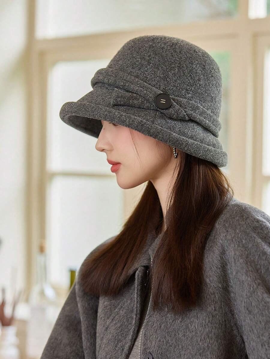 1pc Women's L Size Casual Bohemian Party Cute Elegant Retro Street Brushed Bucket Hat, Fashion Versatile Petite Bucket Hat Suitable For Daily Commute, Camping, Travel, Hiking, Theme Park, Cafe, Farm, Party, Photo Shoot, Autumn/Winter