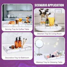 Pink Serving Trays, Decorative Serving Tray With Handles, Coffee Table Rectangular Trays Plastic Tray Ottoman Bathroom, Living Room, 15. U201Dx 10.2u201Dx1.37u201D - White Marble + 15.7" X 10.2" X 1.4" - View 5
