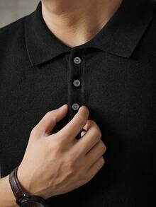 Men's Casual Fashionable Versatile Solid Color Knit Polo Cardigan, For Fall Winter