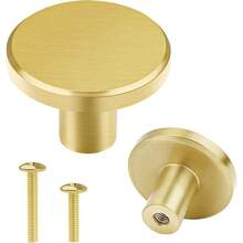 JCHOPE Vandicka 8 Pcs Solid Brass Cabinet Knobs Round Door Knobs and Drawer Pulls Small Handles for Cupboard Dresser Wardrobe with Screws 25mm Gold - Color dorado - Ver 1