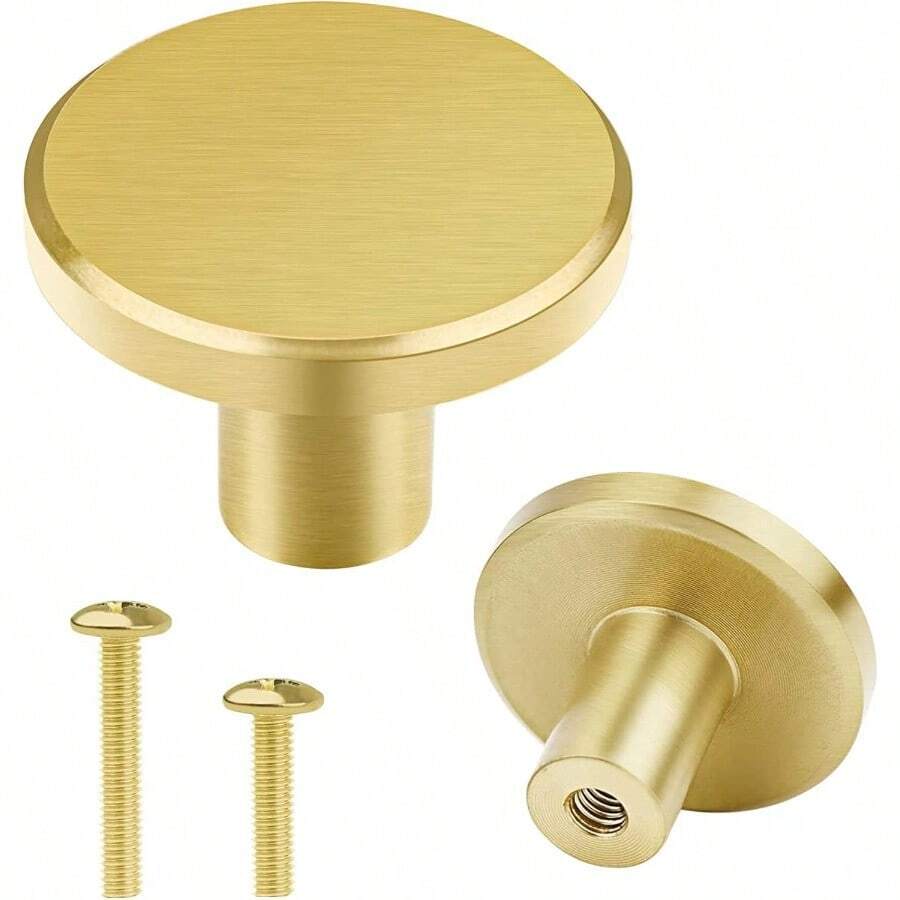 JCHOPE Vandicka 8 Pcs Solid Brass Cabinet Knobs Round Door Knobs and Drawer Pulls Small Handles for Cupboard Dresser Wardrobe with Screws 25mm Gold - Color dorado - Ver 1