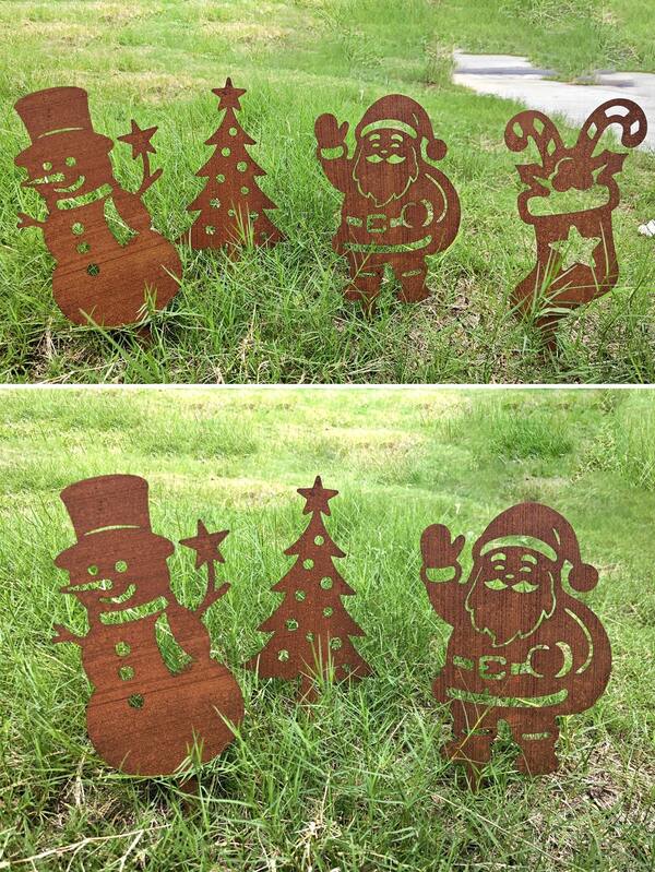 1 peça/4 peças de Papai Noel de metal vintage, boneco de neve, árvore de Natal, estacas de decoração de jardim para meias de Natal, esculturas rústicas fofas para decoração de feriados ao ar livre, arte de quintal de Natal, estacas de decoração de jardim de ferro enferrujado, esculturas ao ar livre, estacas de arte em metal, estacas de arte de jardim, decoração rústica de quintal de ferro, decoração de paisagem de quintal, decoração de quintal de férias, decoração de suporte para plantas, paisagismo externo, enfeites de jardim, artesanato enferrujado