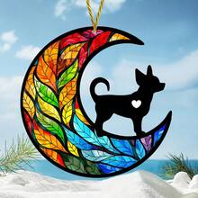 Semne și plăci decorative din acril pentru câini - Captor de soare din sticlă colorată, decor de perete suspendat cu Chihuahua - Cadou memorial multifuncțional pentru animale de companie, montat pe perete, potrivit pentru iubitorii de câini - Decor de casă de toamnă și accesorii pentru coroane