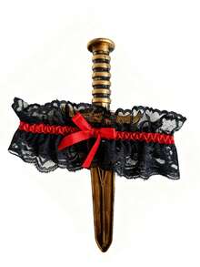 2 piezas Conjunto de liguero de encaje rojo y negro con decoración de cuchillo pirata esqueleto, accesorio versátil para disfraz adecuado para fiesta de Halloween, mascarada y actuaciones