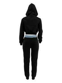 Elegancki i modny damski garnitur z kapturem w kontrastowym kolorze, garnitur w stylu europejskim i amerykańskim, bluza w kontrastowym kolorze w kolorze czarnym i niebieskim + spodnie dresowe z łączeniem, modny dwuczęściowy garnitur w stylu ulicznym Versa, damski garnitur jesienno-zimowy, odpowiedni na tańce, imprezy, randki, wesela, sporty, plaże, Halloween, Boże Narodzenie, Nowy Rok, Święto Dziękczynienia.