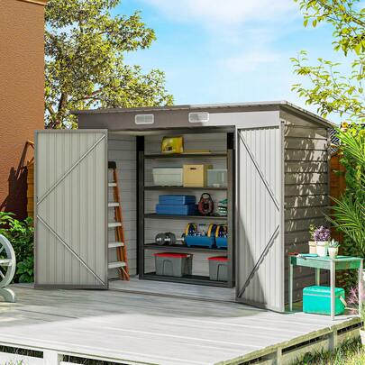 Outsunny 8 X 4FT Outdoor Storage Shed, Easy To Assemble Galvanized Metal Garden Shed, Waterproof Tool Shed With Lockable Door And 2 Vents For Backyard, Lawn, Patio, Light Grey