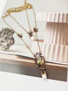 1 件时尚复古欧美昆虫与珍珠装饰项链，适合女性日常和沙滩穿着 - 彩色 - 查看 7