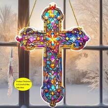 2D Flat Acrylic Window Decoration Ornament, Cross Style Acrylic Sun Catcher - Suitable For Window Decoration, Garden, Courtyard Decoration, Religious Gifts, Holiday Home Decoration, Multifunctional Garden Style - Multicolor - View 6