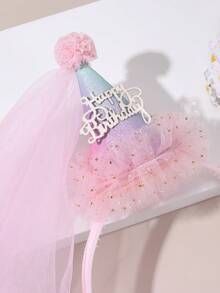 1 Stück Geburtstagsfest Farbverlauf Stereoskopischer Kegel Geburtstags-Haarreif für Mädchen, Mesh Dekor Haarband Haraccessoires Fröhlicher Geburtstag