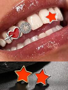 1 Set Punk Hollow Horn Fang Design Unisex Jewelry, Suitable For Nightclub, Halloween, Christmas, Daily Wear, Gold & Silver Colors