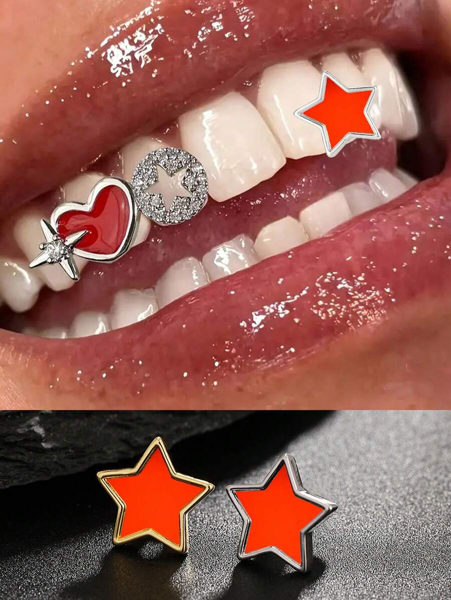 1 Set Punk Hollow Horn Fang Design Unisex Jewelry, Suitable For Nightclub, Halloween, Christmas, Daily Wear, Gold & Silver Colors