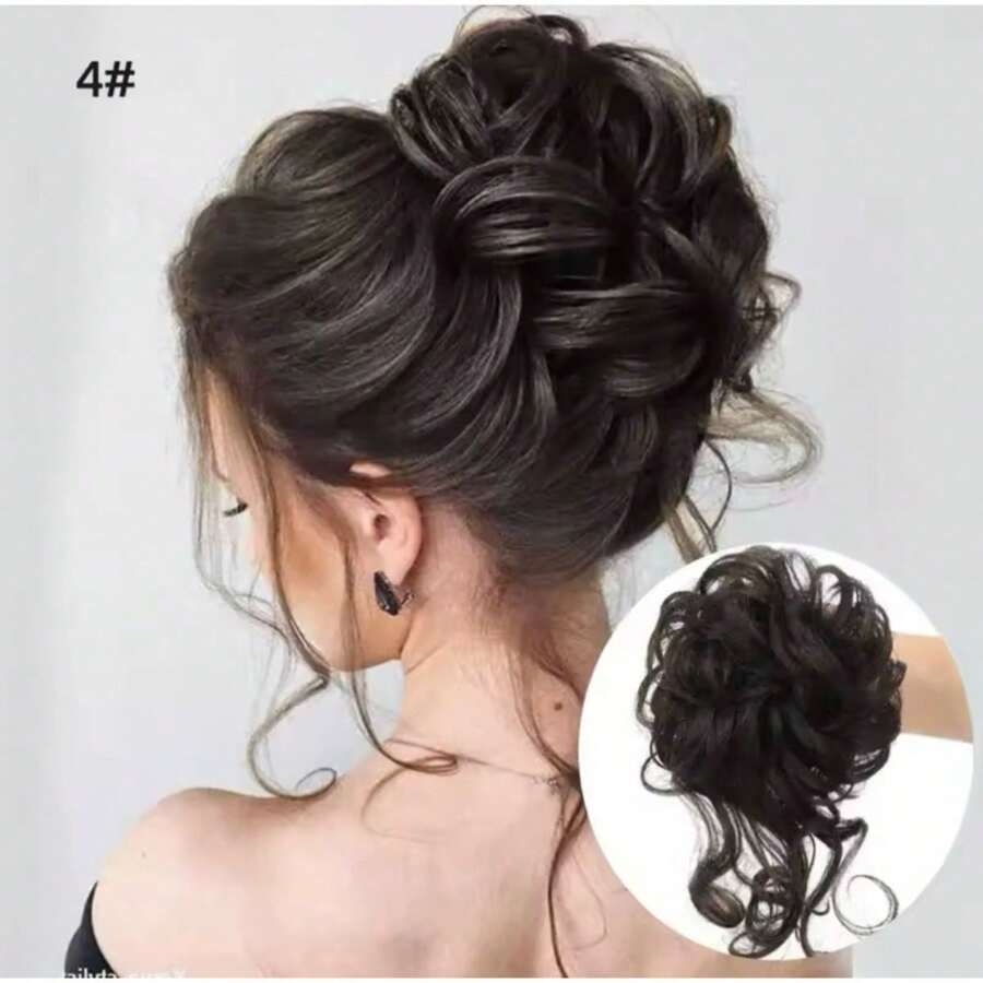 Greek Bun Ponytail Extension With Human-Like Hair, Shine-Free - 棕色 - 查看 1