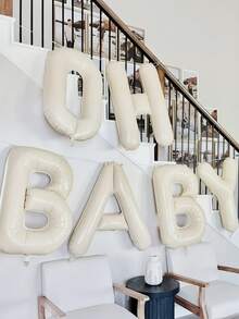16/40 英寸米色“OH BABY”设计气球套装，婴儿派对装饰，铝箔字母横幅，适用于婴儿派对装饰、派对背景装饰、男孩女孩气球横幅、婴儿派对礼物、一周岁生日派对用品、性别揭晓派对装饰 - OH BABY - 查看 6