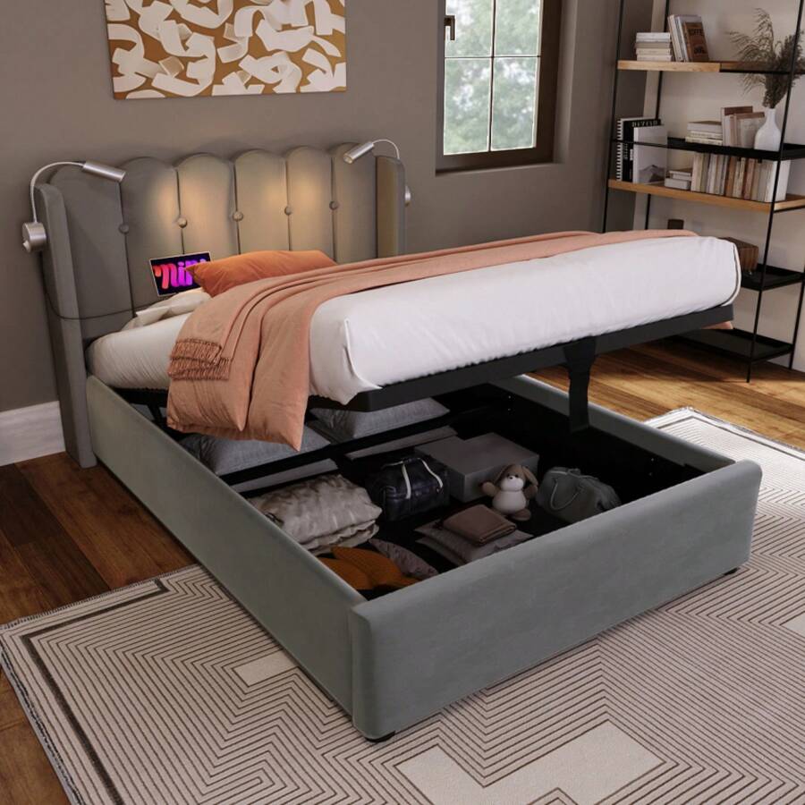 Bed Bases & Foundations - Grey + Velvet + 90cm*200cm - View 1