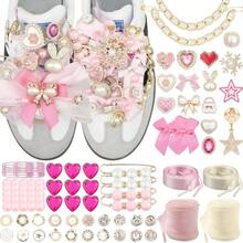 95 Pcs Pink Shoe Charms Sneakers, Junk Socks Charms Kit With Satin Lace Shoelaces, Pink Sneaker Charm Women, Cute Shoelace Sock Charm Decoration - 甜美可愛 - 查看 2