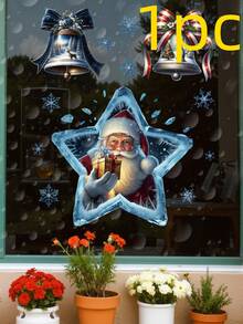 1-2 peças de adesivos de parede para decoração de árvore de Natal com laço de fita vermelha, adesivo de decoração de Papai Noel azul fantasia, decoração de vidro para janela, adesivo estático, decoração clássica para feriados, dupla face visível, adesivo de vidro, adequado para casa, banheiro, festa, decoração de loja, decoração de vidro para quarto, decoração de casa. Decoração de Natal, decoração de Natal, decoração de árvore de Natal, decoração de presente, Ação de Graças, casamento, decorações de aniversário para presentes, enfeites de Halloween para feriados internos