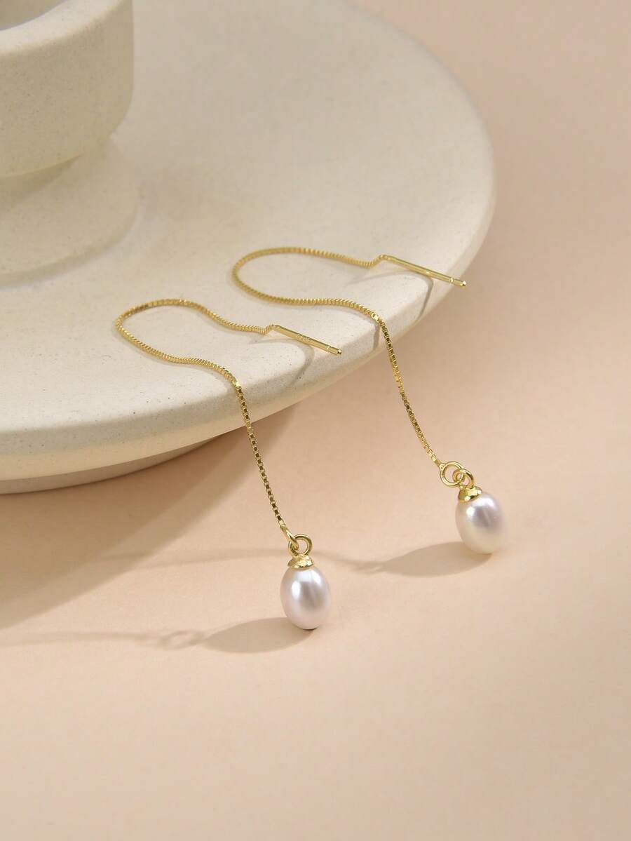 1 par de pendientes de perla natural de plata de ley 925, regalo para mujeres, Día de la Madre, San Valentín, cumpleaños, boda, compromiso, novia