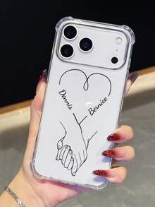 1pc Customized Handprint Heart Signature Simple Transparent Shockproof Phone Case, Compatible With IPhone 11/12/13/14/15/16/16 Pro/16 Plus/16 Pro Max/17/17 Air/17 Pro/17 Pro Max, Pixel 9A/S24/S25 Ultra/S25 Plus/S25 Edge, Moto G85, Infinix Hot 50 Pro+, Great For Gifting To Friends - Clear - View 2