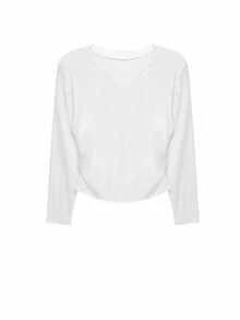 Áo thun tay dài cổ chữ V thiết kế cạp chun, áo lót ôm vừa vặn - trắng - Xem 2