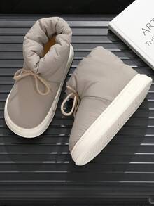 Men's Thermal-Lined Down Fabric Low-Top Snow Boots, Couple Outdoor Travel Business Thick Warm Casual Slippers - Light Grey - View 8