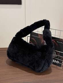 1pc手提包毛茸茸柔软亲肤秋冬拉链开合休闲百搭轻便手提包，多种颜色可选，满足基本收纳需求，适合旅行、购物、旅游等场合，万圣节、感恩节、圣诞节 - 輕便單肩包 - 查看 8