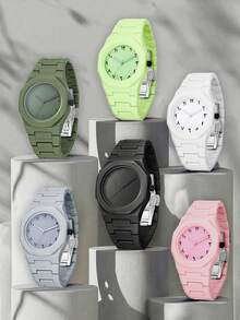 1pc Plastic Band Unisex Quartz Watch, Casual Sports Versatile Travel Running Daily Gift - Nhiều màu - Xem 1