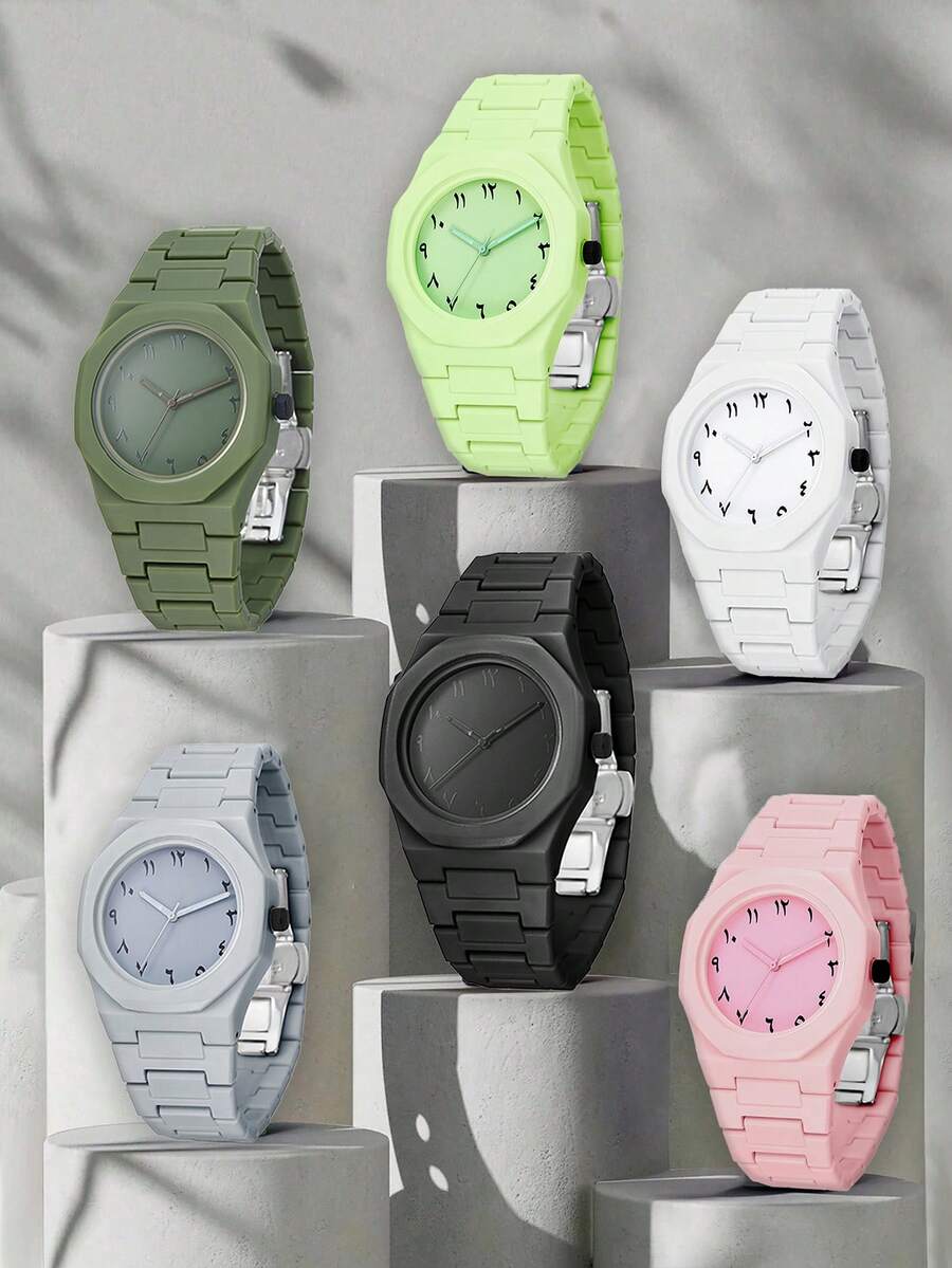 1pc Plastic Band Unisex Quartz Watch, Casual Sports Versatile Travel Running Daily Gift - Nhiều màu - Xem 1