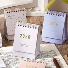 2026 Mini Desk Calendar - Dual Monthly/Weekly Layout 250gsm Thick Paper, Double-Stitched Binding Multiple Colors Available (Pink/Blue/Green/White) Ideal For Home Office Use Desk Calendar
