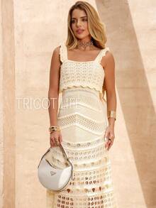 Vestido Midi Tricô Feminino Crochê Ciganinha Forrado Elegante Festa Reveillon Casual Batal Casamento Chá Revelação - Amarelo Manteiga - Visão 5