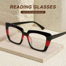1pc Fashion Two-Tone Women's Elegant Reading Glasses, Premium Leopard Print Temples, Spring Hinges, Comfortable Wear For Reading, Office & Travel - Black and Red - View 1
