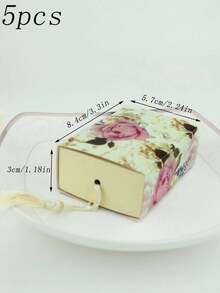 5 pièces Boîtes cadeaux mini à motif fleur de rose à sortir pour les faveurs de fête d'anniversaire/mariage - 5 pièces/ensemble - Voir 8