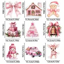 9-Piece Set Of 3D Pink Santa Claus And Gingerbread Man Honeycomb Ornaments - Super Cute, Snowman, Santa Claus, Reindeer, Christmas Tree Shaped Ornaments - Universal Table Decorations For Christmas, Holidays, And Birthday Parties