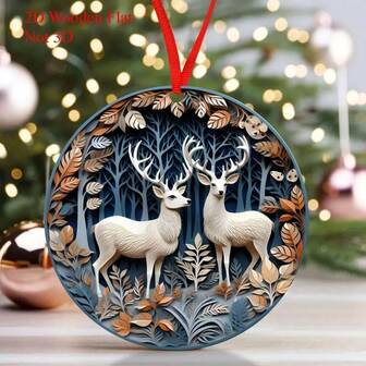 2D Flat 1pc Rustic Wooden Deer Christmas Decor, Classic Style 2D Wall Hanging Ornament, Multipurpose Holiday Tree Decoration, No Power Needed, Suitable For Home And Kitchen