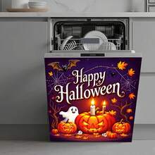 1 pièce Autocollant magnétique plat avec motif fantôme et citrouille d'Halloween, facile à nettoyer au lave-vaisselle, sans colle nécessaire, convient aux appareils de cuisine (lave-vaisselle, réfrigérateur), décoration de fête, accents saisonniers pour la maison, lavable et réutilisable, décoration intérieure